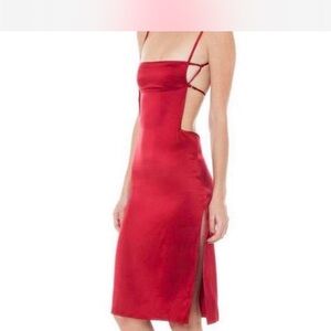 ARE YOU AM I Striking Red Backless Dress